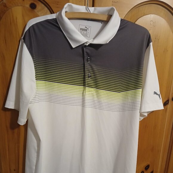 Puma Golf Polo Shirt Men's Medium Dry Cell Performance Striped Short Sleeve EUC - Picture 1 of 8